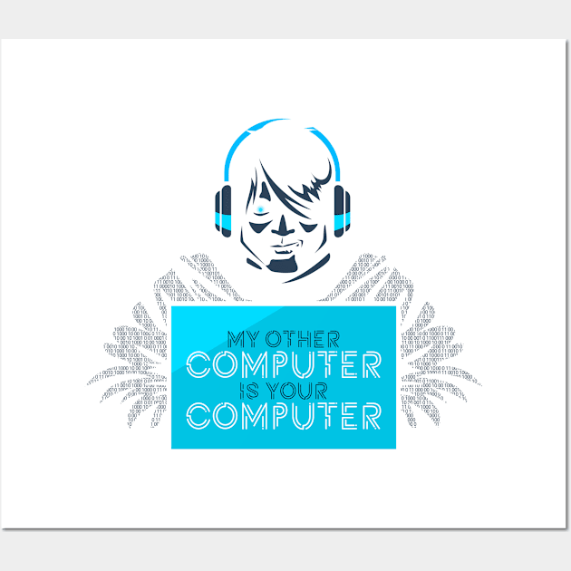 Hacker Other Computer Blue Headphones Hacking Wall Art by Mellowdellow